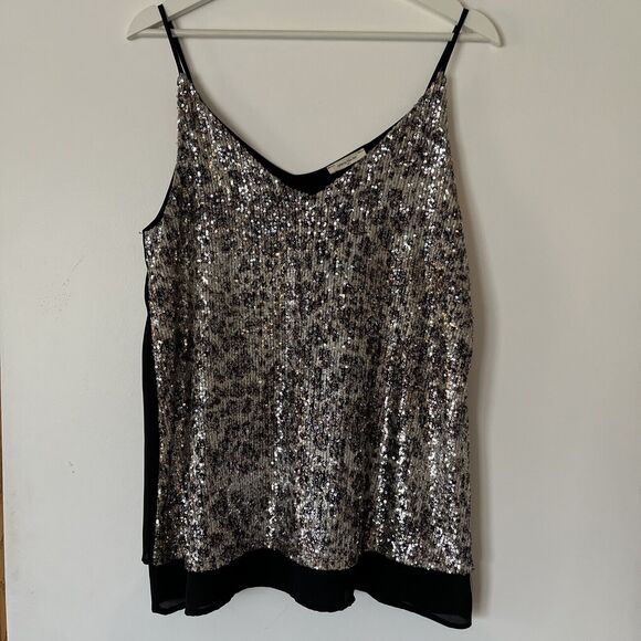 12PM by Mon Ami womens sequined tank top blouse shirt formal beige black small - Picture 1 of 14